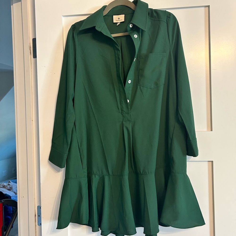 Tuckernuck Deep Green Ruffle-Hem Mini Dress